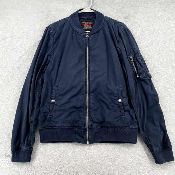 Schott Jacket Men Medium Blue Bomber Flight Military Cotton Twill Utility Pocket - Picture 1 of 13